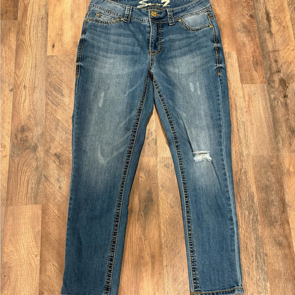 SEVEN7 women’s Starlette Mid-Rise Skinny Crop Jeans Flap button pocket size 8
